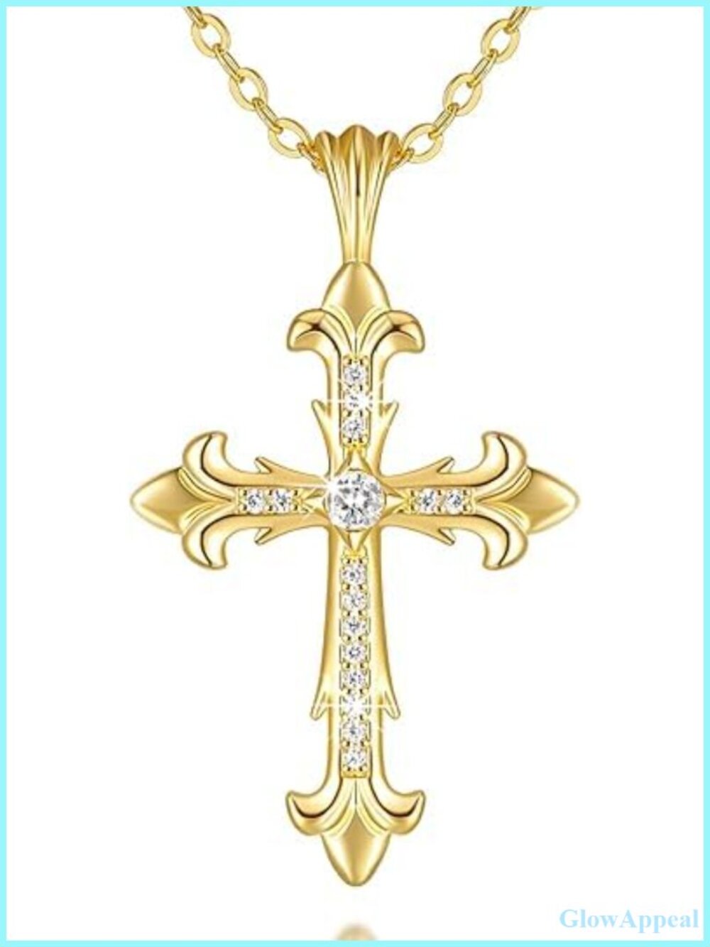 14k Gold Plated Cross Necklace CZ Pendant Adjustable Cable Chain